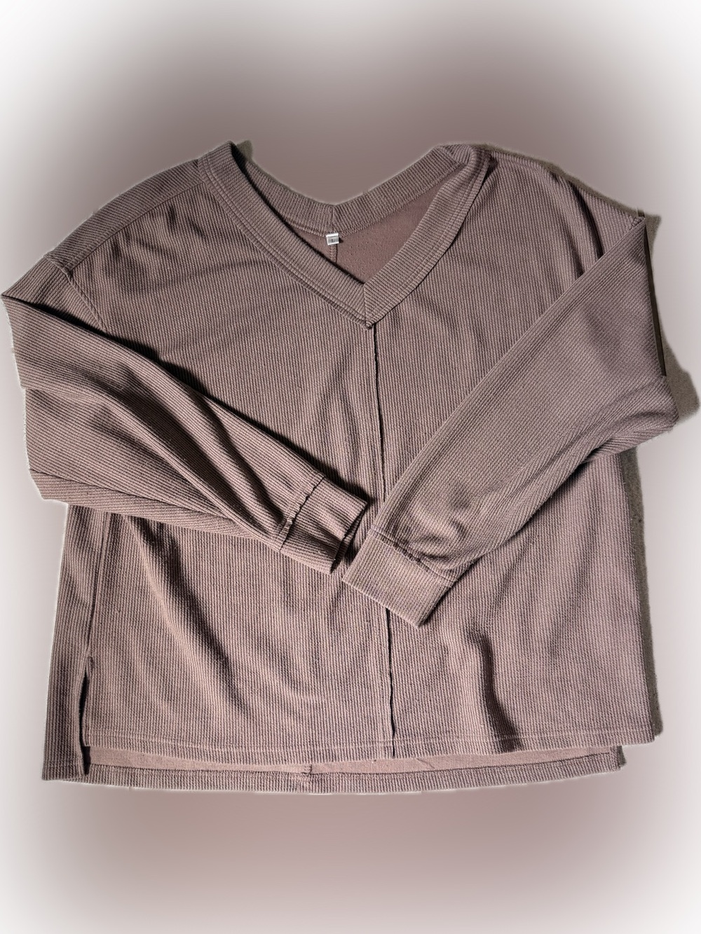 Women's V-Neck Thermal Knit Sweater Long Sleeve - Taupe